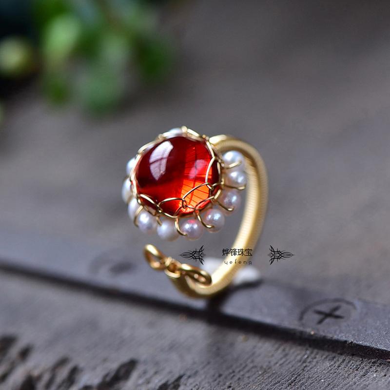 

Cluster Rings 14KGF Original Natural Stone& Nature Freshwater Pearl Ring For Women Engagement Party Gift Luxury Glaze Classic Jewelry