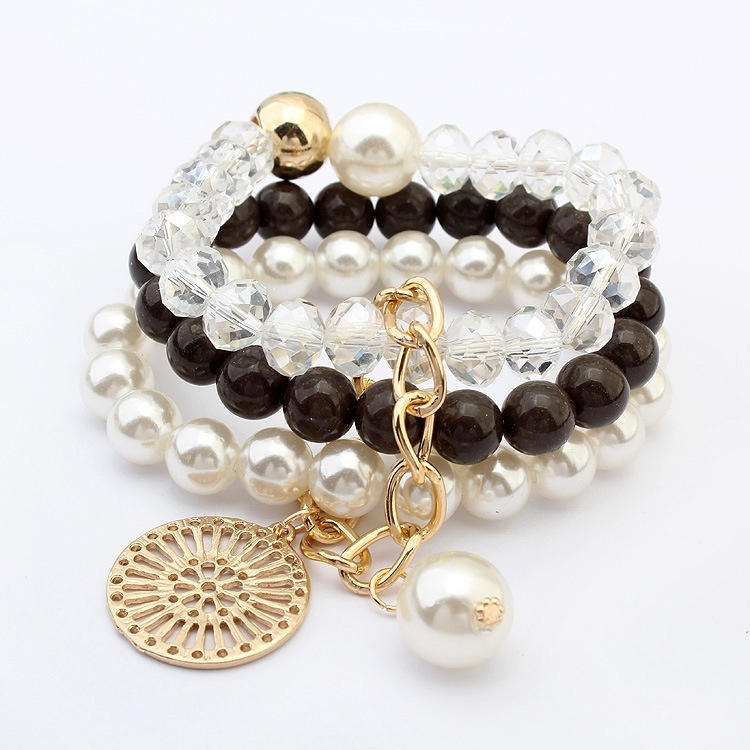 

5 Color Bohemian Ethnic Multilayer Vintage New Beads Bracelets Boho Statement Tassel Pearl Charms Wrap Coin Bracelet Bangles, Black