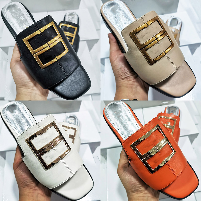 

Summer men Beach slippers classic Designer Lazy Flat Baotou Flip flops leather lady Slides Suede letter women shoes cowhide Metal mens Sandals Large size 36-40, 1 no box