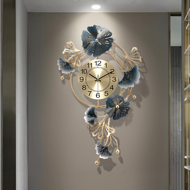 

Wall Clocks Nordic Luxury Ginkgo Leaf Wrought Iron El Store Porch Sticker Crafts Home Livingroom Hanging Decoration