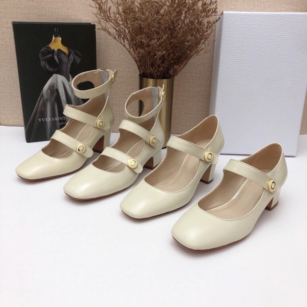 

2021 retro Roman style doll women dress shoes letter logo enamel buckle back zipper high heels woman Pumps thick heel square toe Mary Jane ballet shoe large size 34-44
