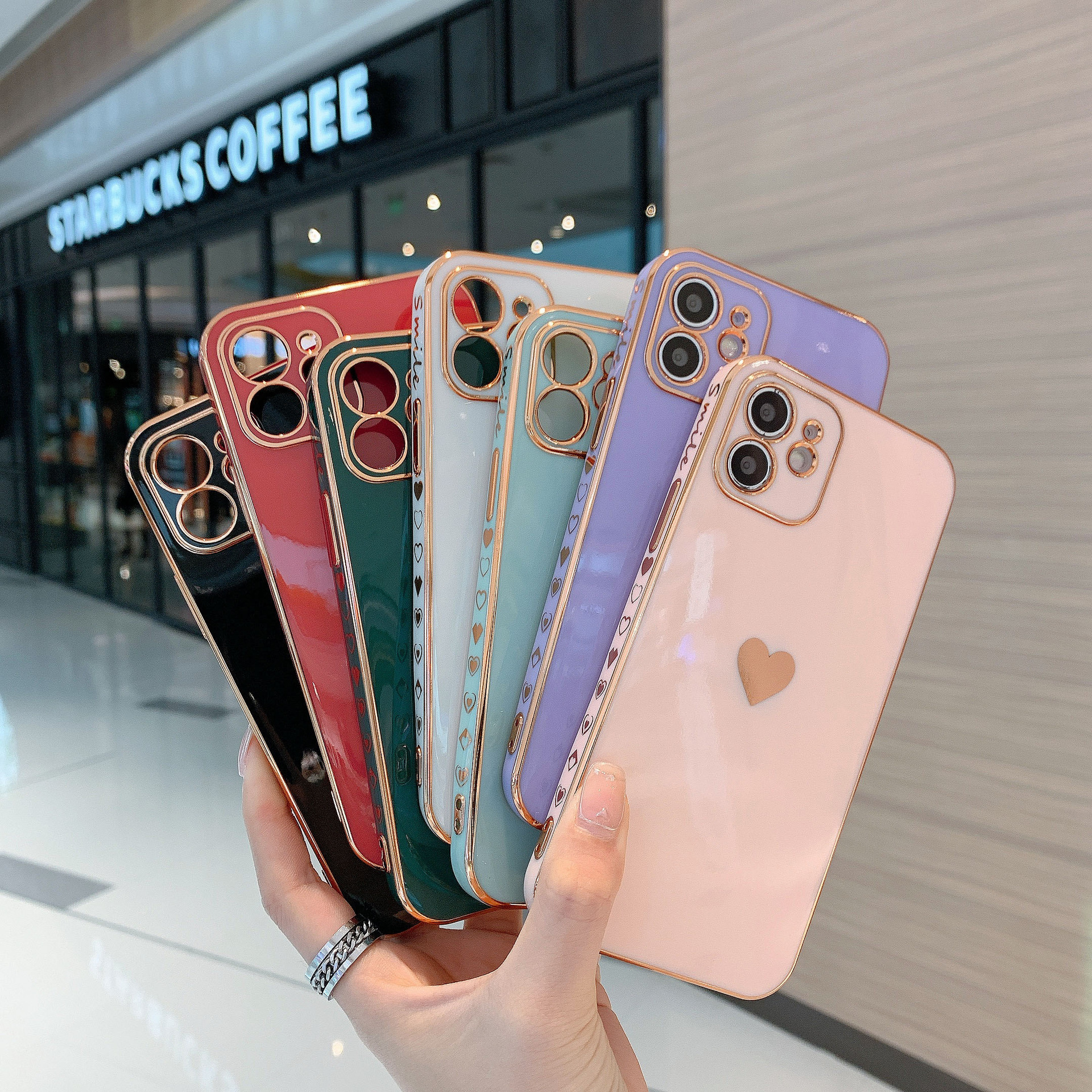 

Soft Electroplated Love Heart Phone Cases For iPhone 11 12 13 Pro Max XS X XR 7 8 Plus Shockproof Bumper Back Cover, Green
