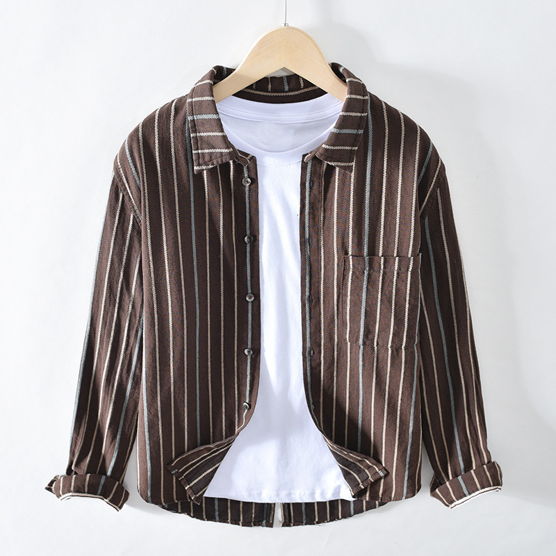

2021 New Casual Striped Shirt for Single Man Breasted Turn-down Collar Tops Fall Long Branded Clothes Y3496 Zrvq, Black pigment