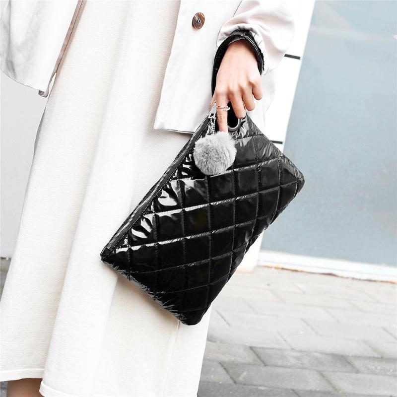 

New Fashion Handbags Wear-resistant Women Down Cotton Handbag Fashion Money Purse Solid Color Wallet Zip Clutch Bags, Brown