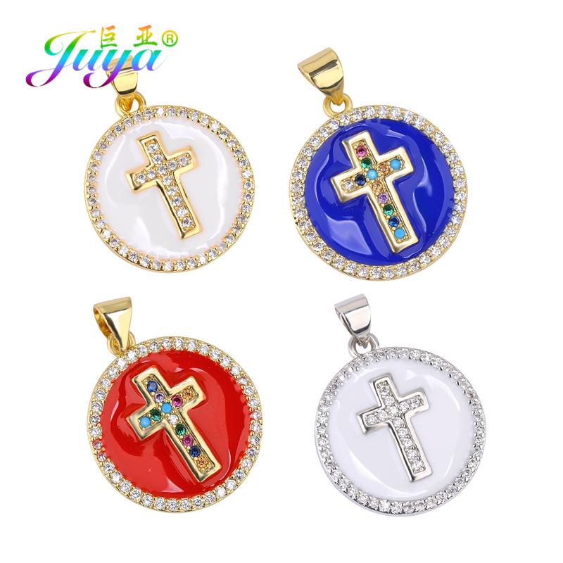 

Charms Juya DIY Handicraft White Blue Red Color Enamel Cross For Women Men Religious Christian Pendant Jewelry Making Supplies, Bronze;silver
