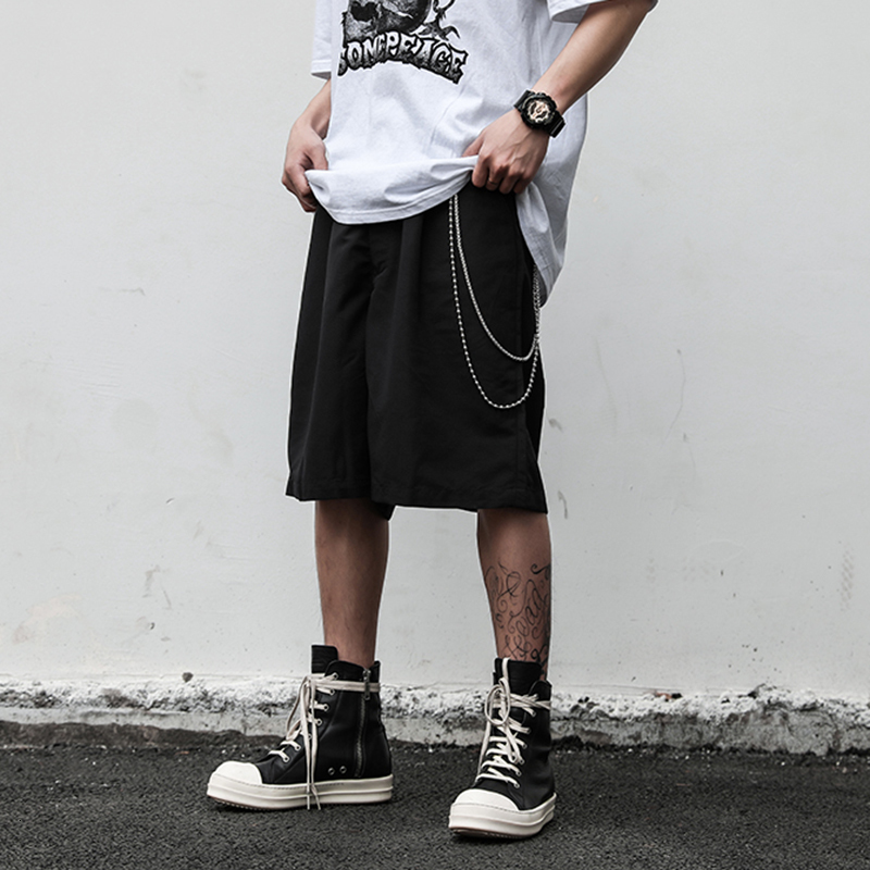 

2021 New Harajuku Straight Black Chain Suit Shorts for Men and Women Oversize Solid Casual Summer Knee Lenght Pants Jcdu, Gray
