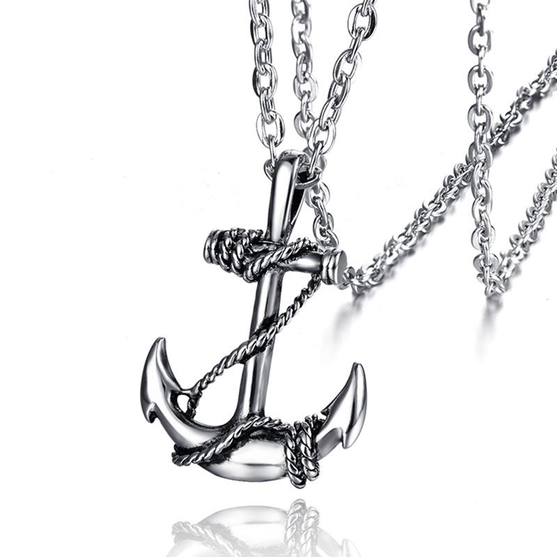 

Pendant Necklaces Hip Hop Rock Stainless Steel Rope Anchor For Men Jewelry Drop, Silver