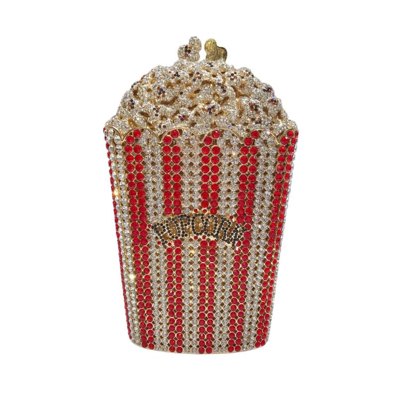 

Clutch Bags Cartoon Cute French Fries Shaped Bling Daimonds Handmade Beading Evening Party Mini Audiere Women Shoulder Handbags, Red