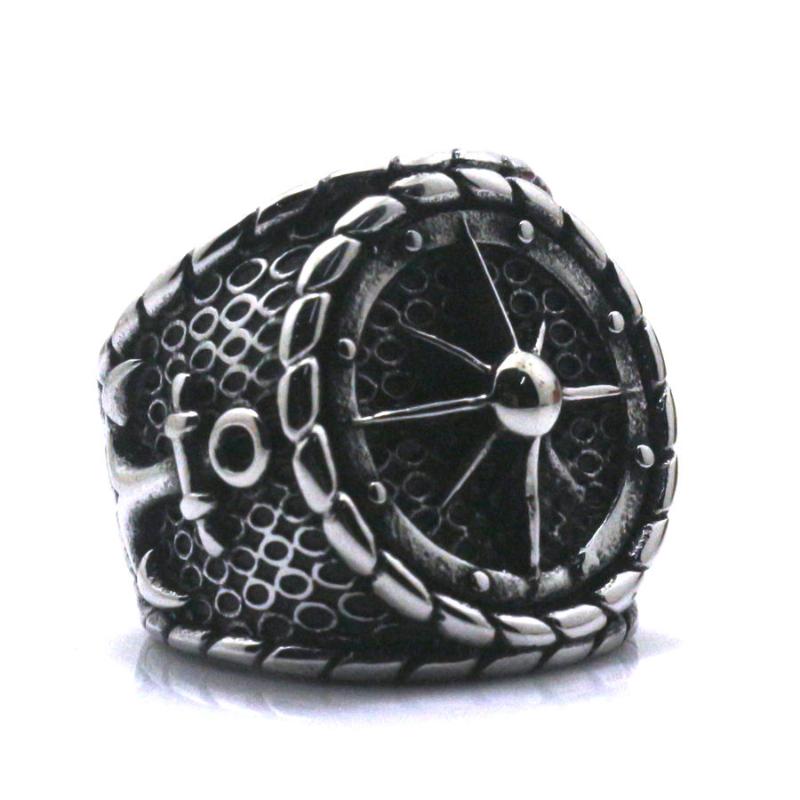 Cluster Rings Men Boy Cool 316L Stainless Steel Classic Designt Anchor Rudder Ring Band Or Party Gift Black-image-702823449
