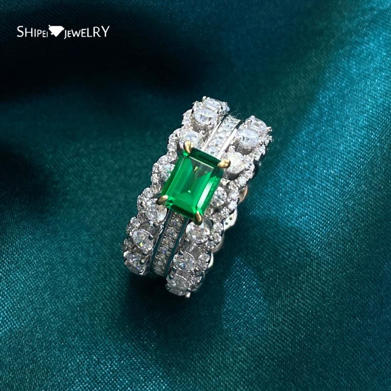 

Cluster Rings Shipei Classic 100% 925 Sterling Silver Emerald Cut Gemstone Moissanite Wedding Engagement Luxury Fine Jewelry