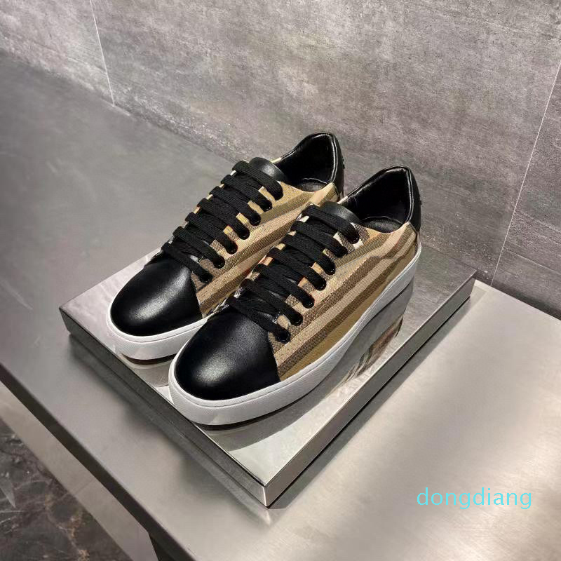 

Luxury-Vintage Men Print Check Sneakers Two-tone Cotton Gabardine Flats Shoe Printed Letter Plaid Calfskin Canvas Trainers Bio-based Rubber, Color 8