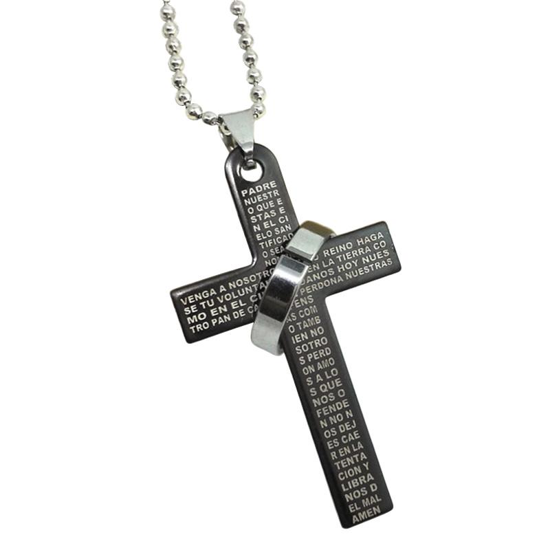 

Pendant Necklaces Men Boys Stainless Steel Bible Cross Chain Necklace JRDH889