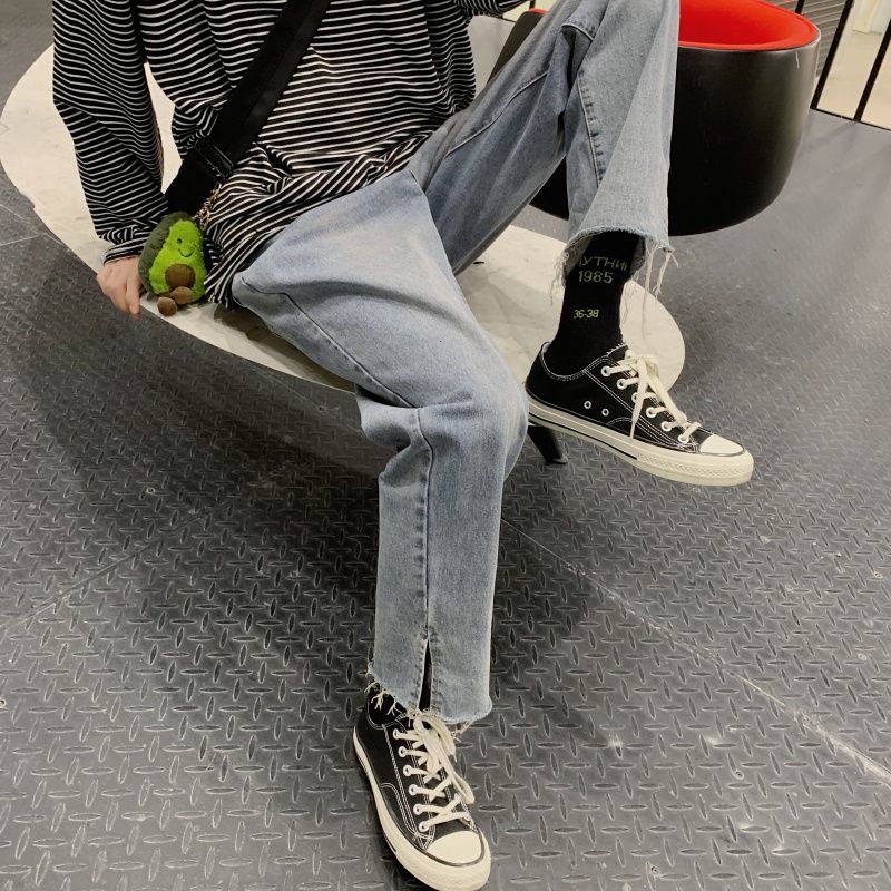 

2021 New Spring Summer Wide-leg Men's Fashion Casual Blue Jeans Men Streetwear Korean Loose Hip-hop Straight Denim Trousers Mens 8g80