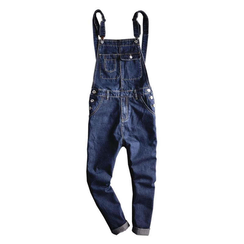 

Men's Jeans 2021 Bib Men Denim Jumpsuit Overalls Straight Hip Hop Multi-Pocket Cargo Cowboy Pants Casual Blue Trousers Clothing