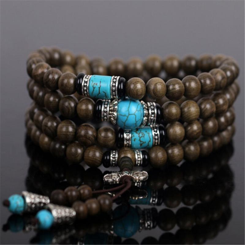 Beaded, Strands Wholesale Natural Cat's Eye Golden Silk Wood Beads Bracelet 108 Mala Gloomy Phoebe Buddhist Strand Male Ornament-image-722479772