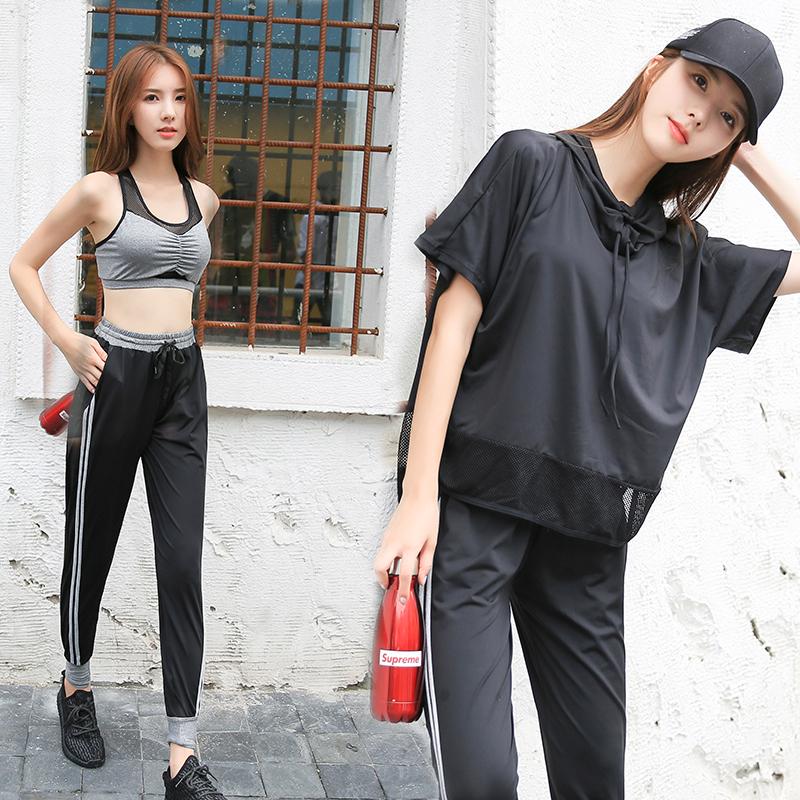 

Bodybuilding Women Sport Suit Yoga Set Breathable Outdoor Black Training Fitness Tracksuits Gym Short+T-Shirt+Jogger Pants+Bra, Pink