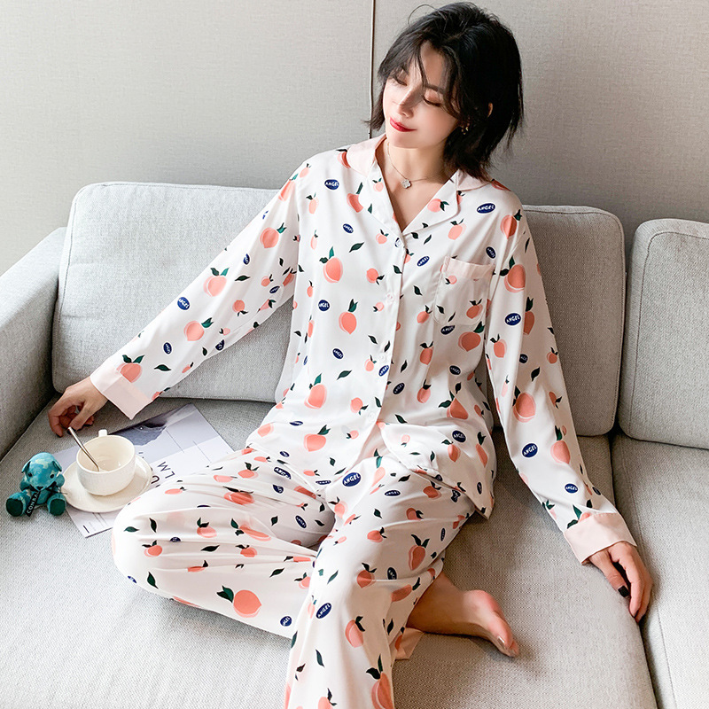 

Young Lady 2pcs Pajamas Sweet Peach Printing House to Wear Spring Gezl, Pink-2