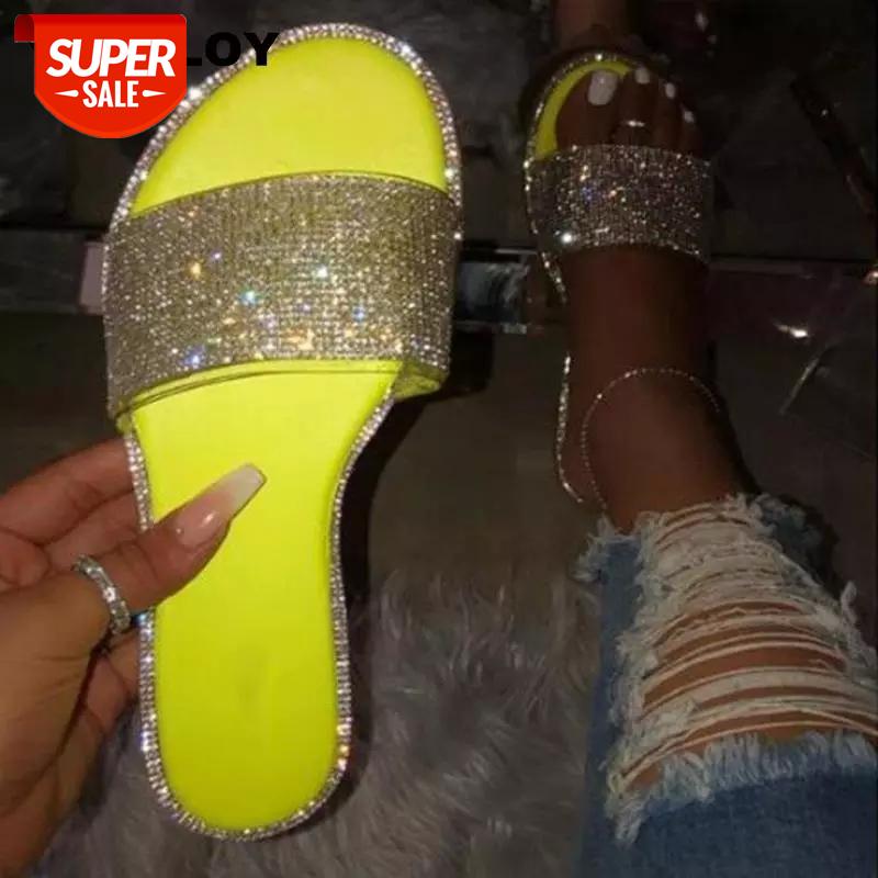 

Summer Women Sandals Bling Slippers Ladies Crystal Slides Flat Glitter Gladiator Sandals Beach Shoes Female Sandalia Feminina #L62s, Black