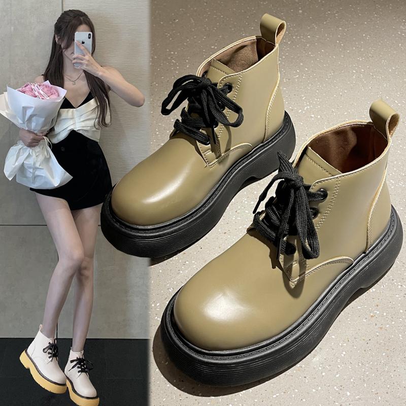 

Boots 2021 Solid Color Thick Bottom Spring And Autumn Big Head British Style 2324