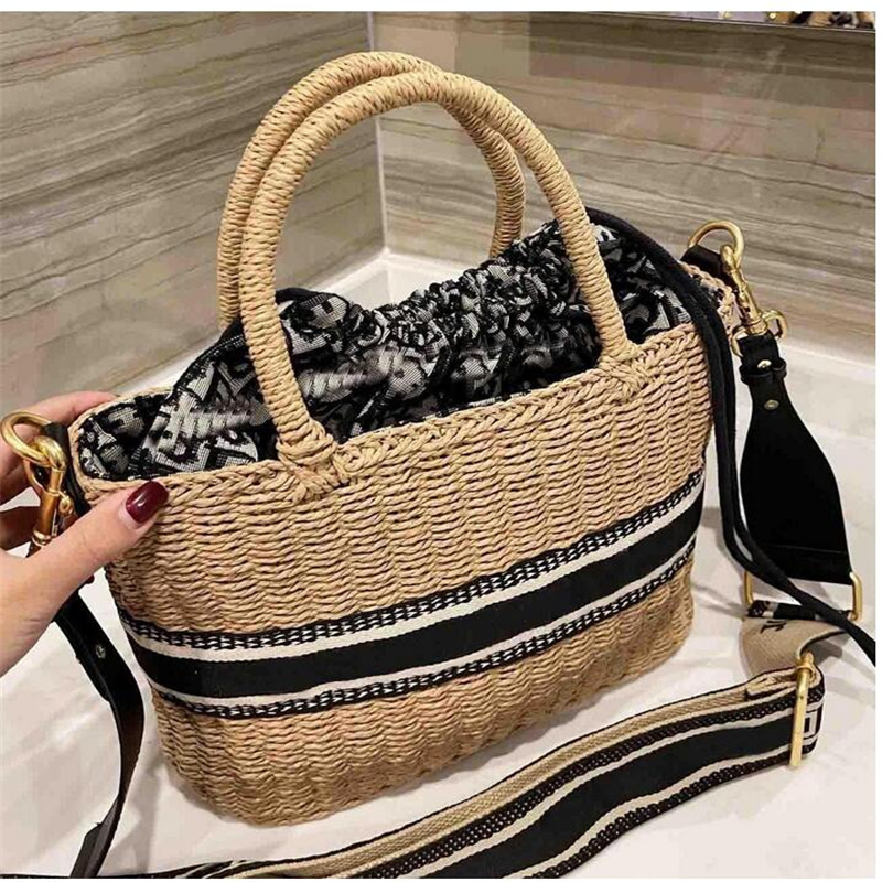 

2021Summer Beach Straw Bags Casual Rattan Women Handbags Wicker Woven Female Totes Large Capacity Lady Buckets Bag Travel Purse, Khaki