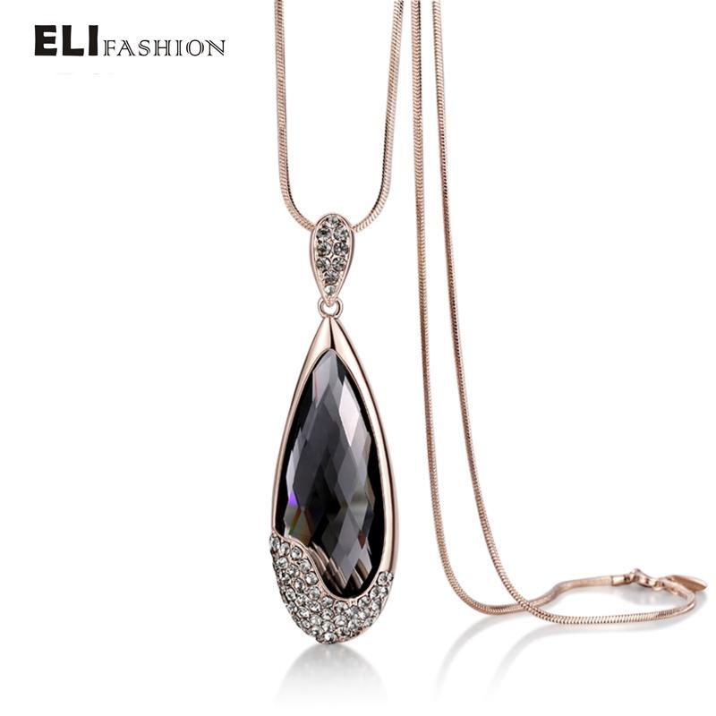 

Pendant Necklaces Elifashion Rhinestone Waterdrop Crystals Decoration Long Necklace Female Winter Sweater Chain Fashion For Women 2 Colors