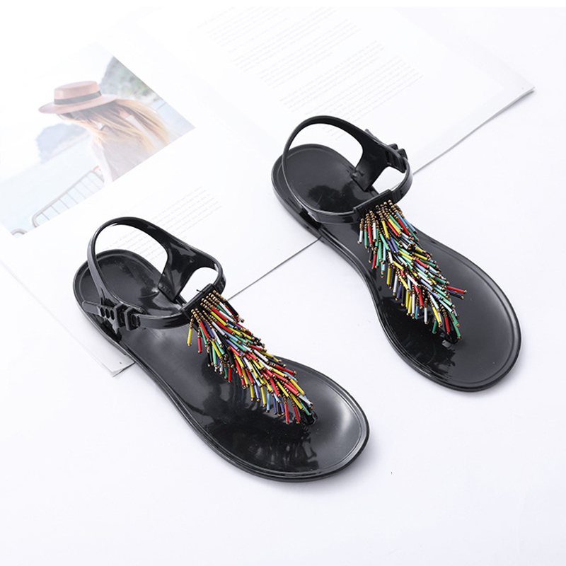 

2021 Women Summer Slip on Flip Flops Jelly Womens Beaded Pvc Flat Sandals Buckle Strap Shoes Comfort Fashion New 8h5r 2HVR, Silver