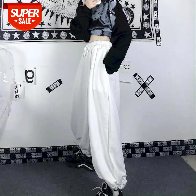 

Wide leg pants women autumn winter Korean version ins Harajuku style retro white casual loose high waist elastic waist trousers #Sr0c, Black;white