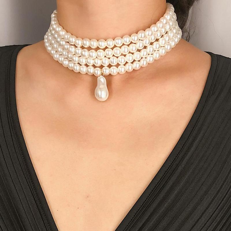 

Chokers Elegant Women Multi-layer Faux Pearl Beaded Choker Necklace Party Jewelry Gift