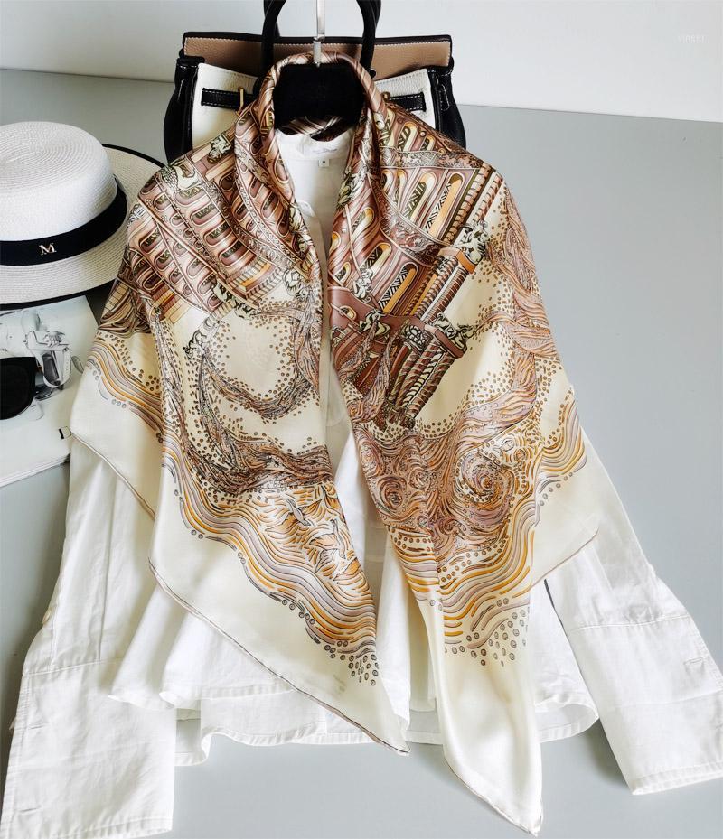 

Scarves Women's 100% Pure Silk 12mm Satin Printed Big Square Scarf Wrap Kerchief 108cm 42.5" WD022, Blue;gray