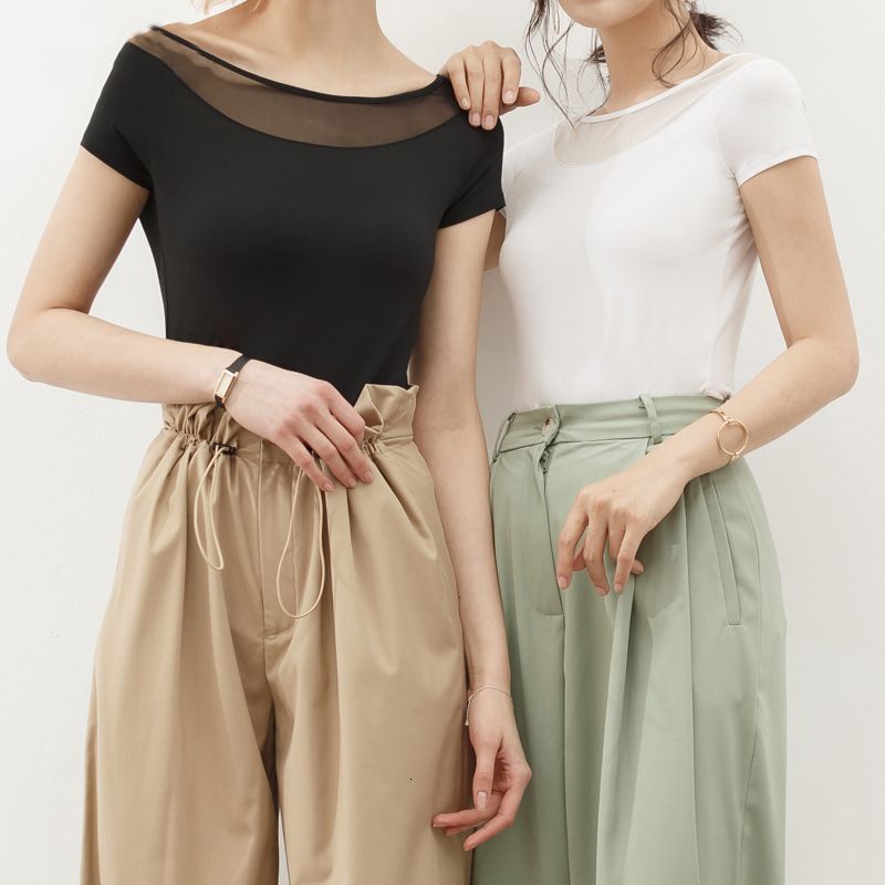 

2021 Plus Size Women Shirts Summer New O-neck Modal Stitching Mesh Sexy Short-sleeved Office Lady Fashion T-shirt Women' Shirt 2av2, Black