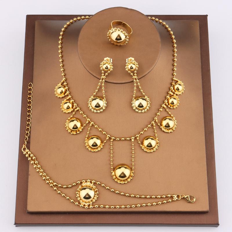 

Earrings & Necklace Gold Color Dubai Jewelry Sets For Women Fashion Beads Earings Luxury Quality African Wedding Bridal Gift, Silver