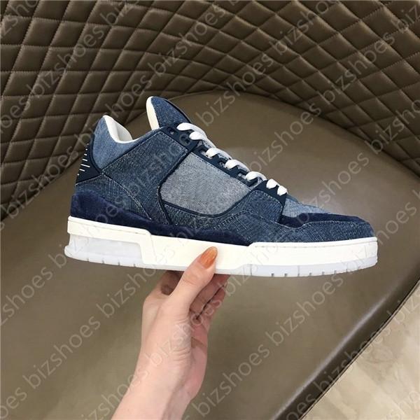 

calf leather men shoes suede rubber sole Chaussures Azur Blue denim Luxurys Designer Sneaker TRAINER casual shoe, 11