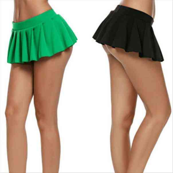 

Women Pleated Mini Skirt Schoolgirl Micro Summer Skirt Cosplay Club Costume Solid Color Low Warist Skirts Plus Size S, Black