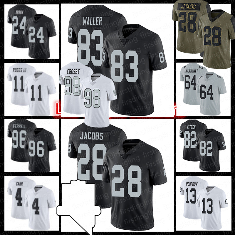 

4 Derek Carr Darren Waller Football Jersey Las Josh Jacobs Vega Maxx Crosby Raideres Hunter Renfrow Carl Nassib Johnathan Abram Bo Jackson Woodson Mitchell Jackson, Custom men jersey+patch(t x z)