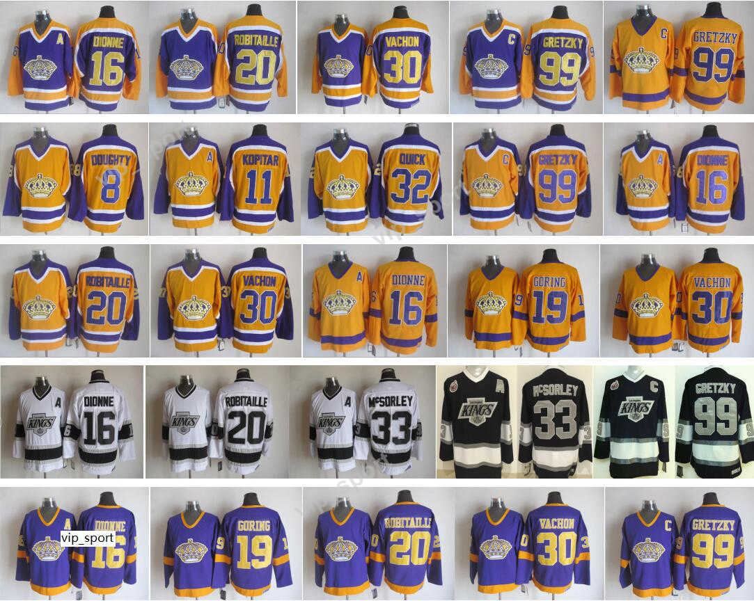 

LA Kings Jerseys Los Angeles Hockey Retro 99 Wayne Gretzky 30 Rogatien Vachon 33 Marty McSorley 16 Marcel Dionne 20 Luc Robitaille, Black