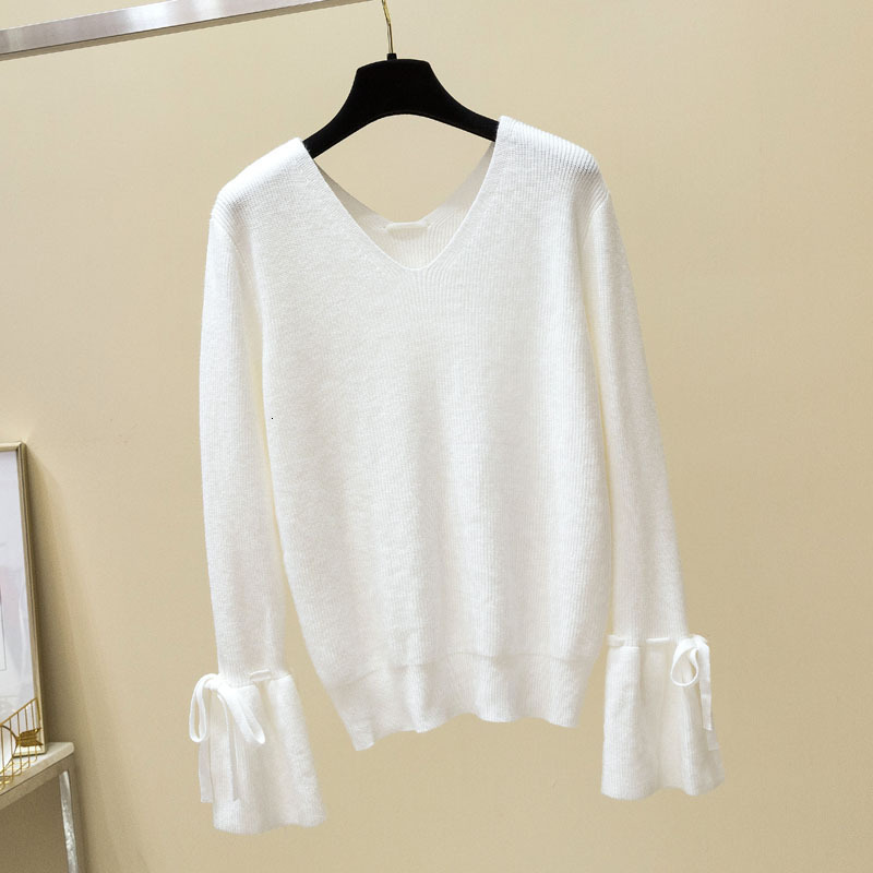 

2021 New Spring Autumn v Neck Lantern Solid Pullovers Casual Long Sleeve Lace Up Sweater Women Lmiw, 02
