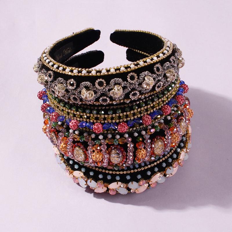 

Hair Clips & Barrettes Gorgeous Full Crystal Baroque Rhinestone Headband Women Colorful Bejeweled Sponge Padded Hairband Hoop Accessories