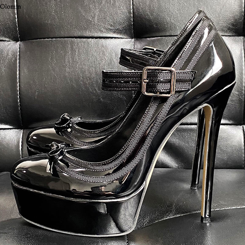 

Rontic 2021 Handmade Women Spring Shiny Pumps Knot Sexy Stiletto High Heels Round Toe Black Party Shoes Women US Plus Size -20, D3286 black