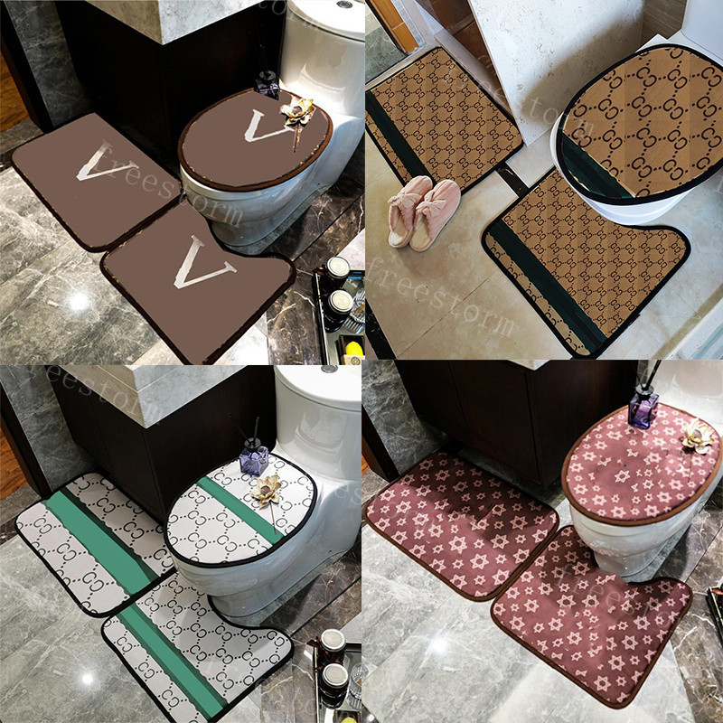

8 Styles Toilet Seat Covers All Seasons Soft Thicken Seats Cover Classic Printed Designer Mats Set 3 Pieces Mat Sets, As pic