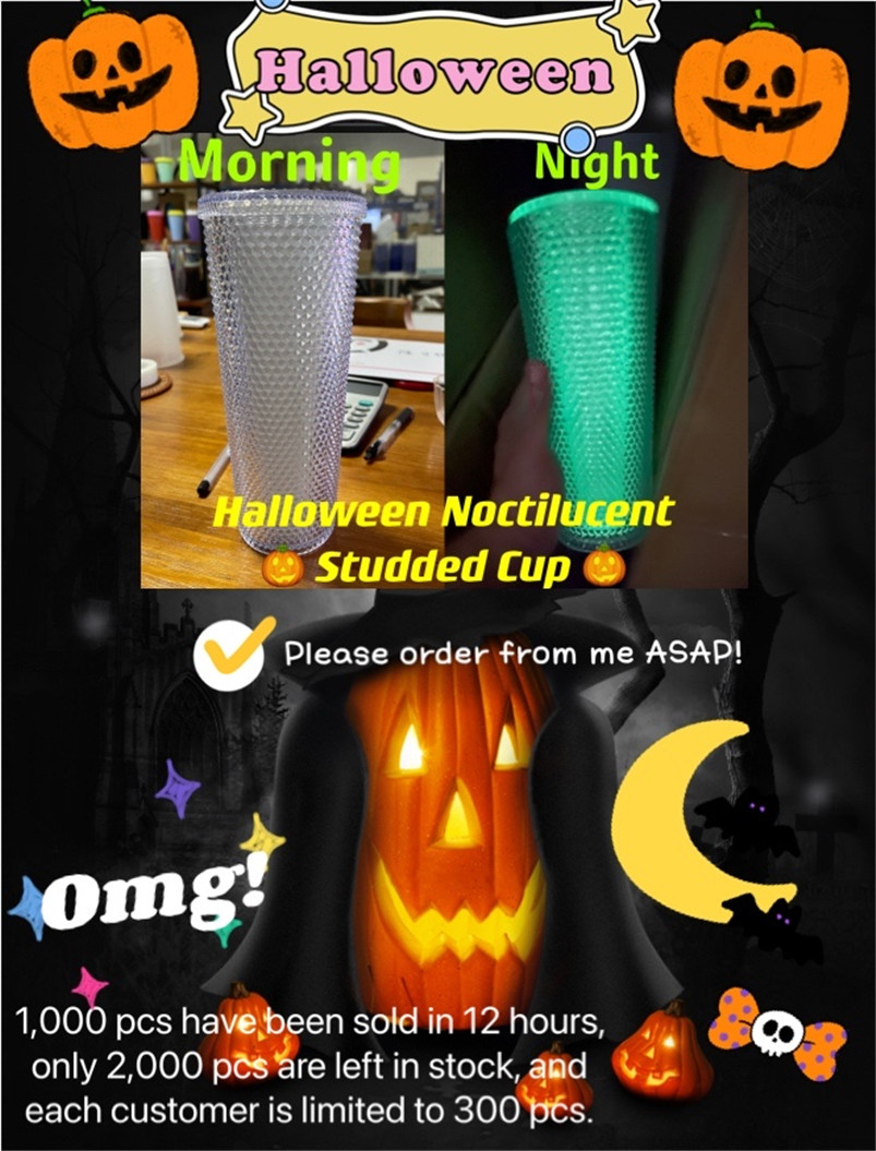 

Glow In The Dark Luminous Big 700ml Tumbler Mugs Star bucks 24oz Iridescent Bling Rainbow Unicorn Studded Cold Cup coffee mug with straw FY4760, 700ml lighted