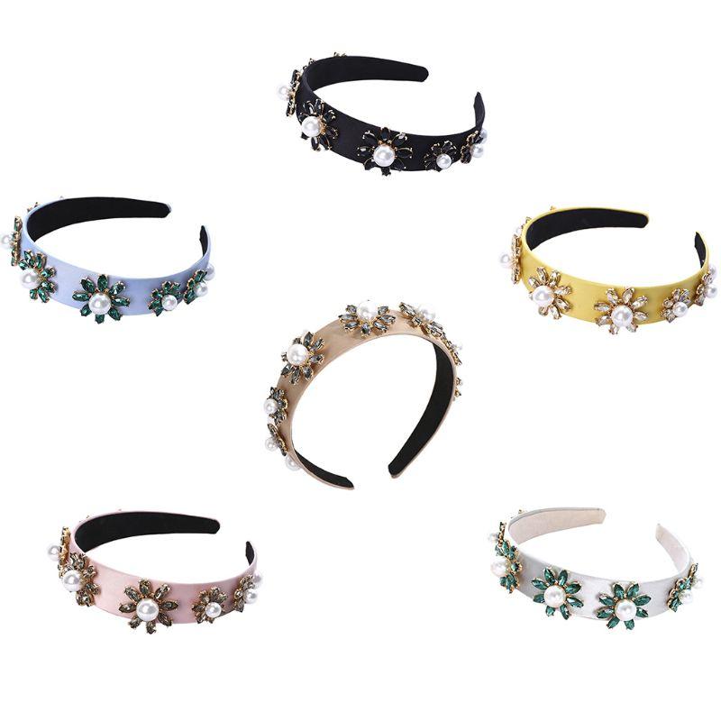 

Women Retro Floral Wide Headband Ladies Pearl Alloy Hairband Hair Hoop for Girls