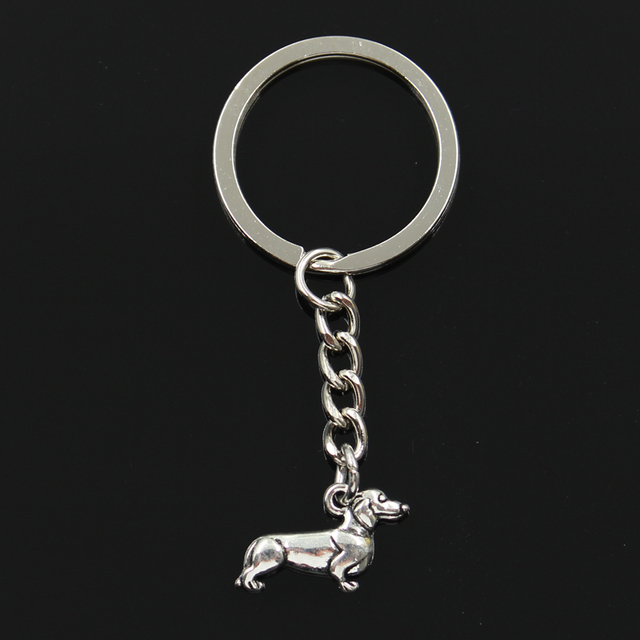 

fashion 30 ring metal key chain keychain jewelry antique bronze silver color plated dog dachshund 20x15mm pendant