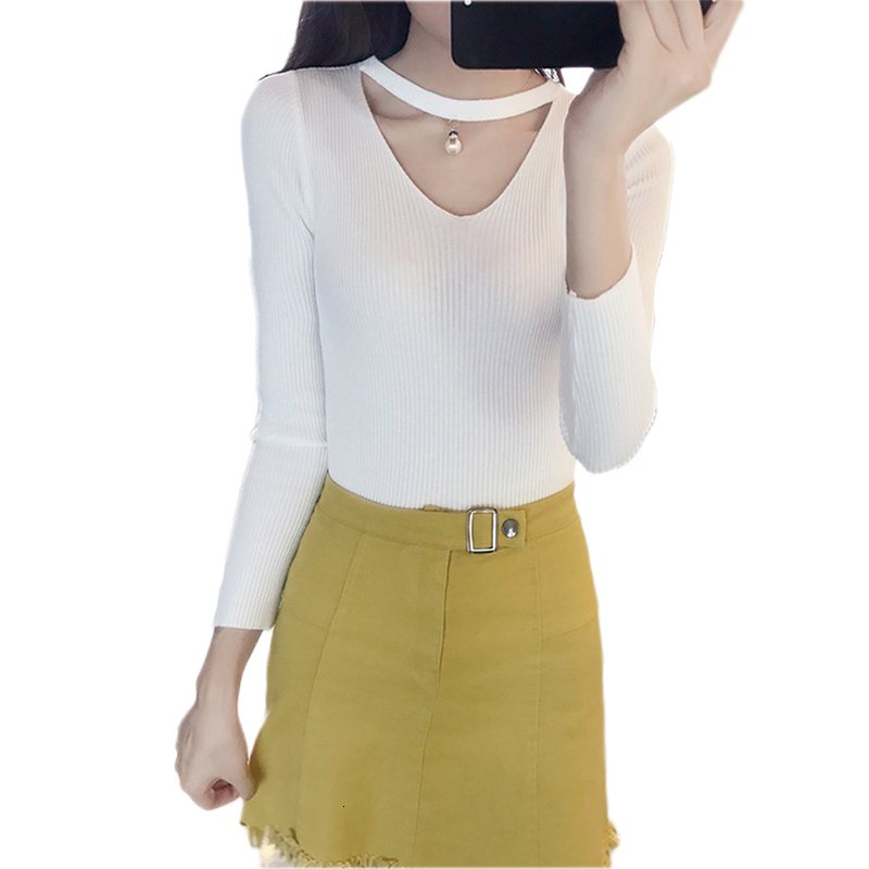 

2021 New Sweaters Autumn Sexy v Neck Long Sleeve Knitted Pullover Elegant Slim Fit Solid Color Women Sweater 8y9e, 07