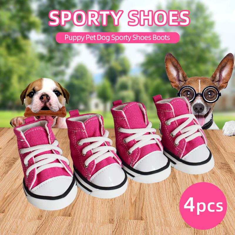 

Dog Apparel 4pcs Shoes Boots Canvas Puppy Pet Sporty Anti-Skid 5 Sizes Accessories, Pink