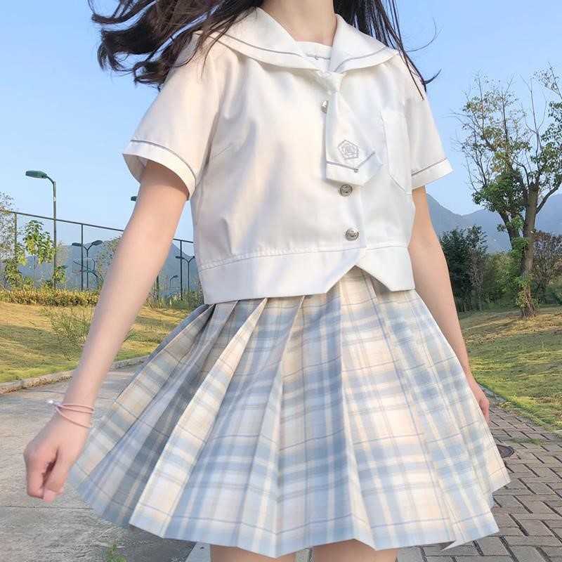 

Y2k Japanese casual Harajuku uniform kawaii plaid Mini high-waist pleated skirt suit sweet Ulzzang three-piece women set 210608, Skirt and bow