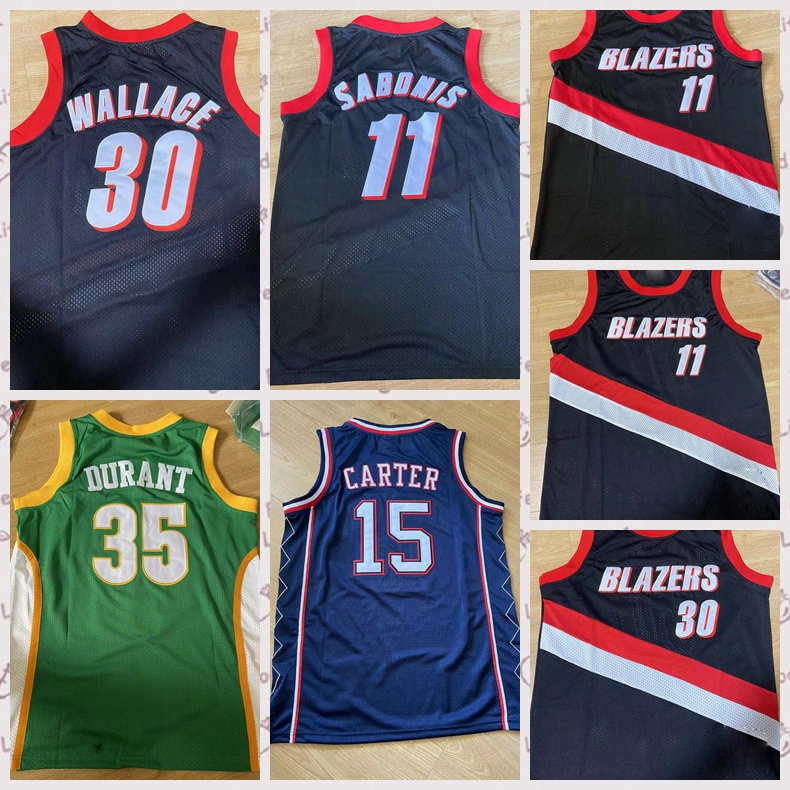 

2021 Vintage Men Retro Classic Basketball Jersey 11 Sabonis 30 Wallace 3 Stoudamire 33 Pippen Shirts Breathable short Black blue white Size S-2XL