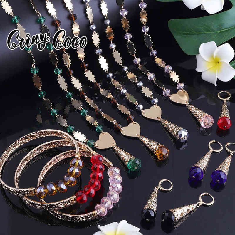 Cring Coco Crystal Jewelry Sets Hawaiian Gold Plated Beads Jewellery Set of Earrings Necklace Bracelets for Women 211204-image-745847118