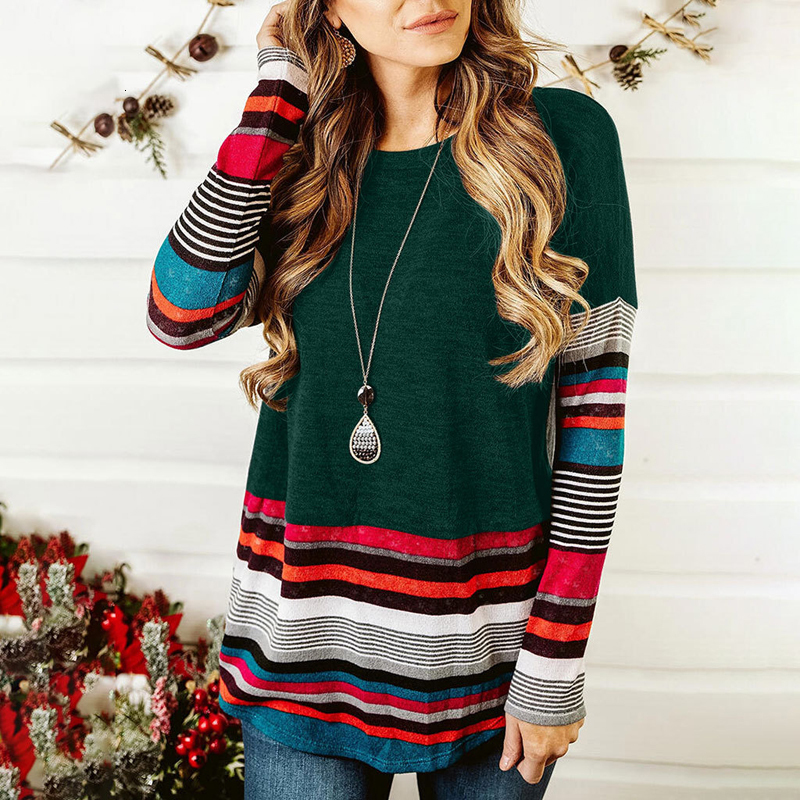 

2021 New Striped t Shirt Splicing Long Sleeve Top Women Loose Shirts Autumn Fall T-shirt Tops Tee Female O-neck T-shirts E6y9, Red