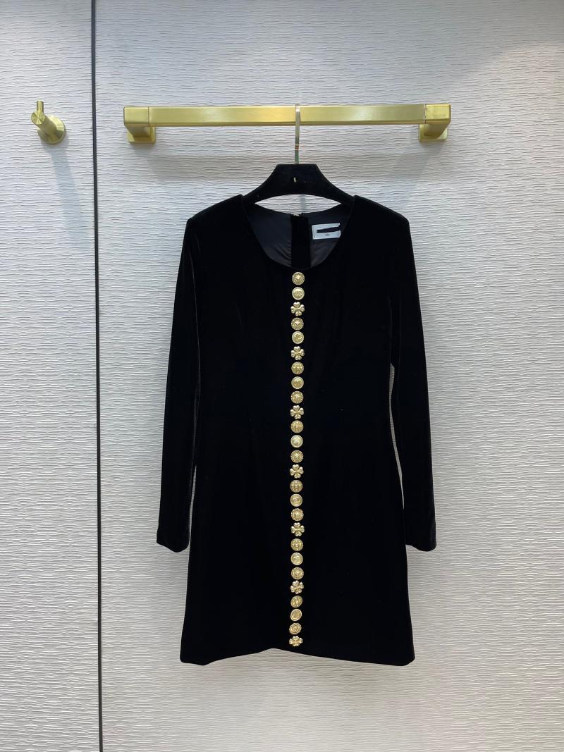 

Casual Dresses 2021 O-neck Long Sleeve Single Breasted Autumn Basic Luxury Designer Retro Black Velvet Straight Dress Women