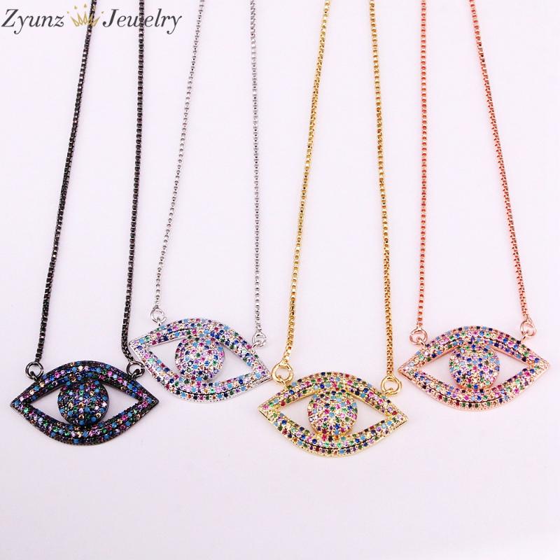 

Pendant Necklaces 5PCS ZYZ334-6318 Rainbow Micro Pave Eye Charm, CZ Necklace, Cubic Zirconia Women Jewelry